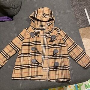 Burberry London Kids Tan Plaid Hooded Toggle Coat, Size 130